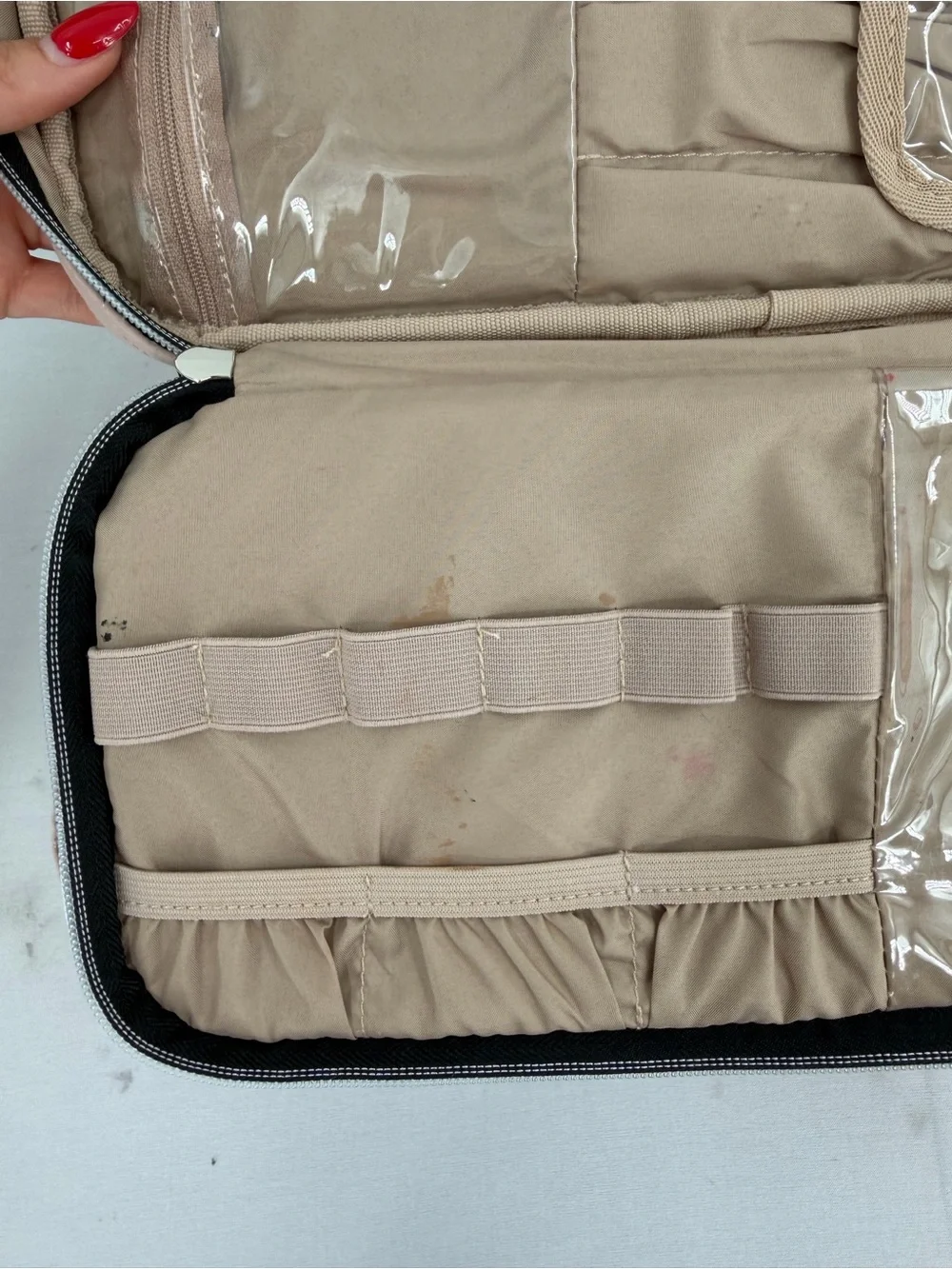 Pink quilted large makeup bag Travel Organizer Train Case Removable Dividers
